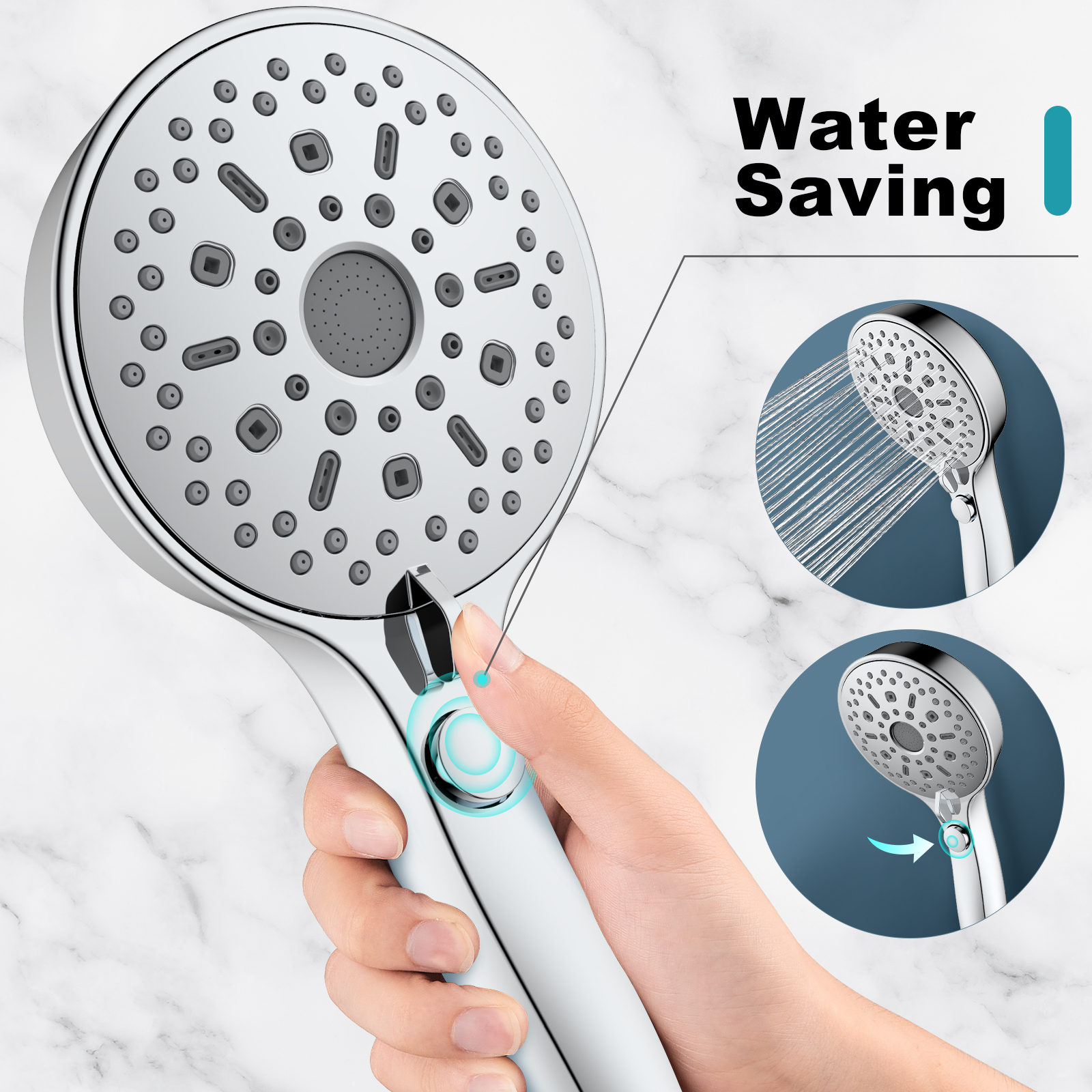 Heemli 12-Mode Handheld Showerhead with Hose and On/Off Button photo 6