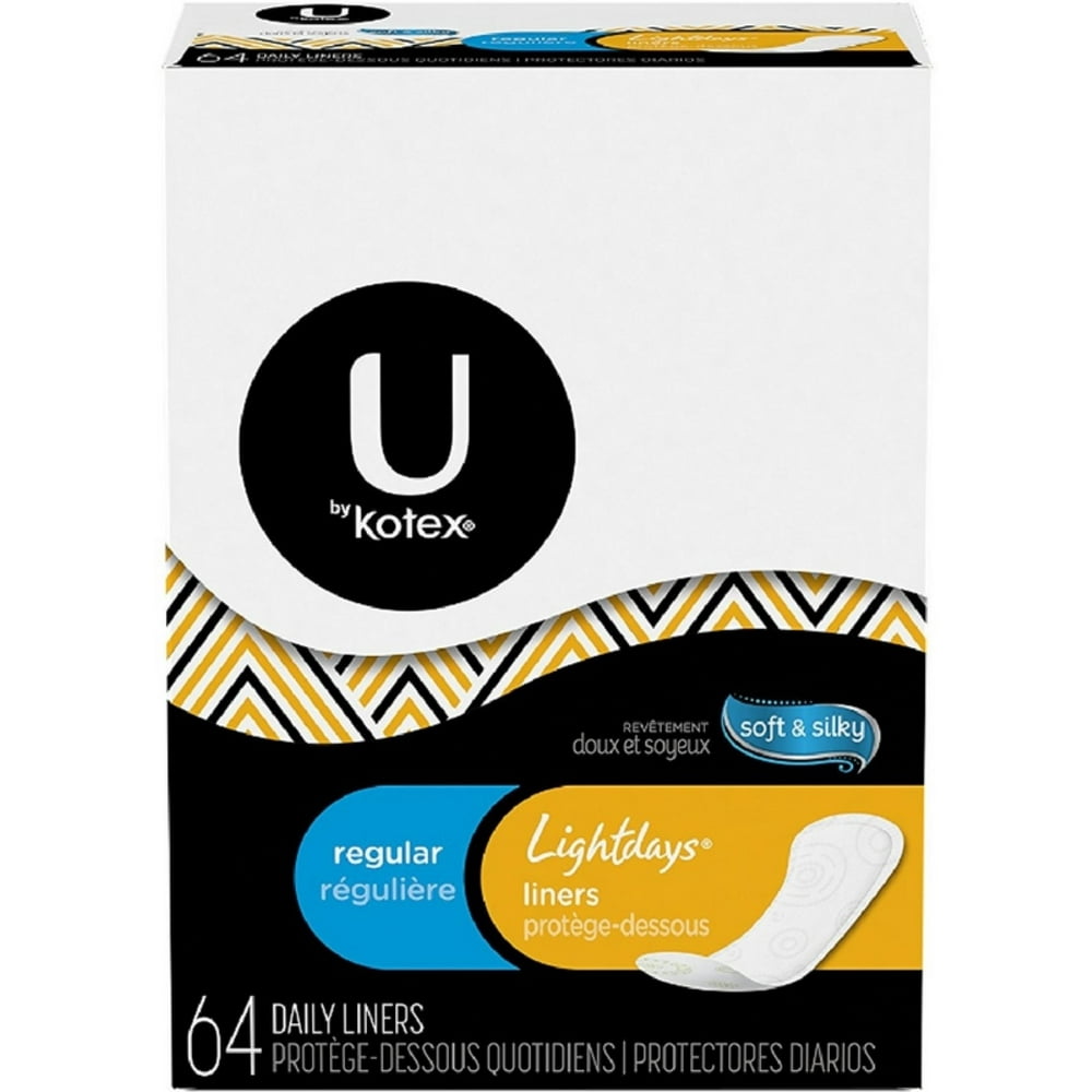 Kotex Lightdays Pantiliners, Unscented, Regular, 64 ea (Pack of 3