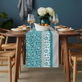 thumbnail image 2 of Teal Floral Table Runner - 108 Inch Long, Kitchen Dining Table Runner Dresser Scarves, Botanical Blossom Motif Boho Grey Stripes Farmhouse Decor for Coffee Tables Wedding Party Banquet, 2 of 8