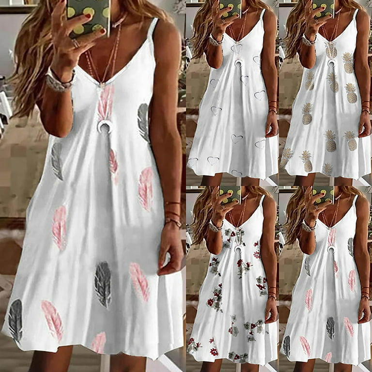 Women's Plus Size Sexy V-neck Loose Print Small Fresh Sling Dress