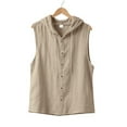 thumbnail image 4 of RYDCOT Men's Cotton Linen Vest Shirts Sleeveless Casual Tank Button Down Summer Beach Cardigan with Hoodies Khaki, 4 of 9