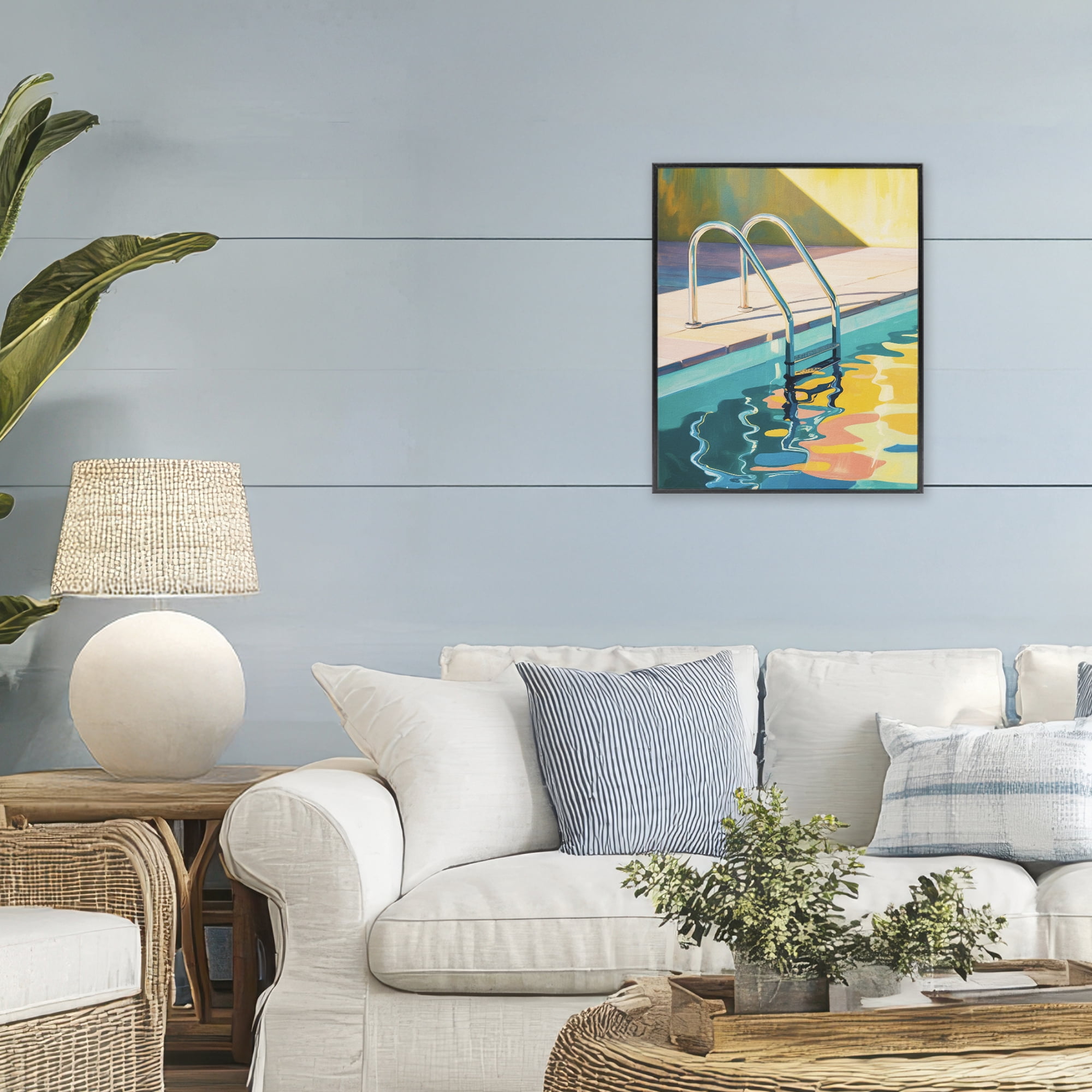 Stupell Industries Pool Ladder At Sunset Black Framed Giclee Art, design by Andreas Magnusson