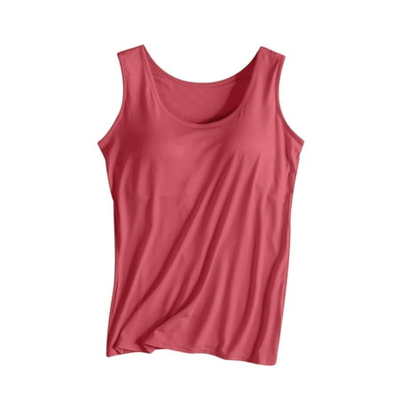 Delayuji Women s Fashionable Casual Padded Tank Top Without Wire Bra Cup Integrated Tank Top Suspenders Red L Cotton Spring Tops for Women