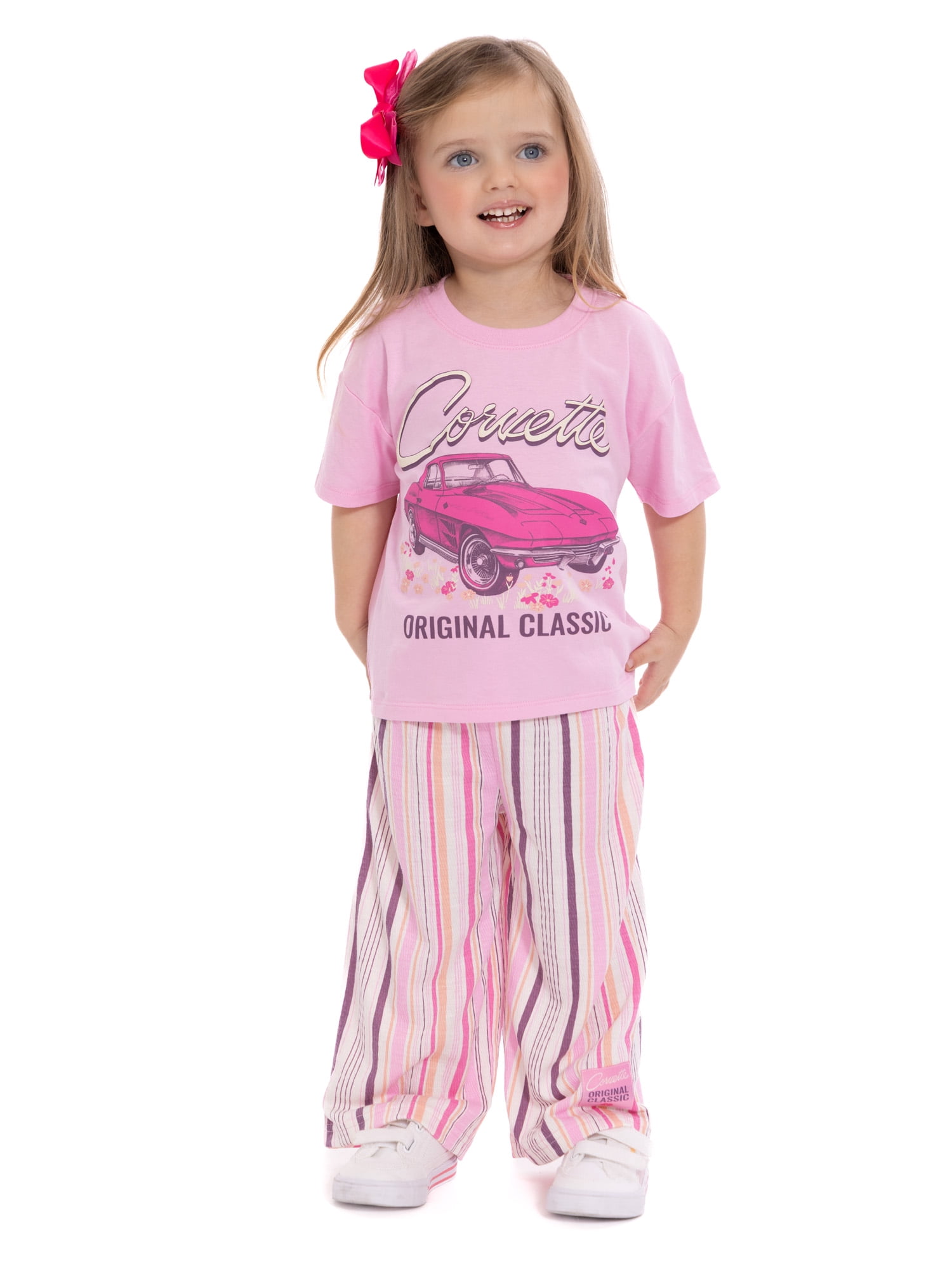 Corvette Toddler Girls Graphic Tee and Stripe Pants Set, 2-Piece, Sizes 12M-5T