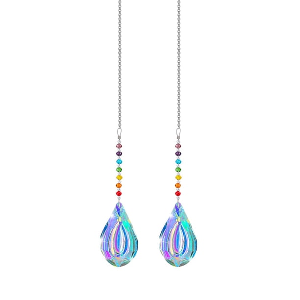 Paquete de 2 colgantes de prisma de cristal con forma de lágrima para ventana, coche, jardín, decoración del hogar
