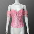thumbnail image 2 of Feancey Lace Off The Shoulder Corset Tops for Women Sheer Sleeves Bustiers Tie-Up Back Waist Cincher Halloween Costume Shaperwear Top Pink L, 2 of 9