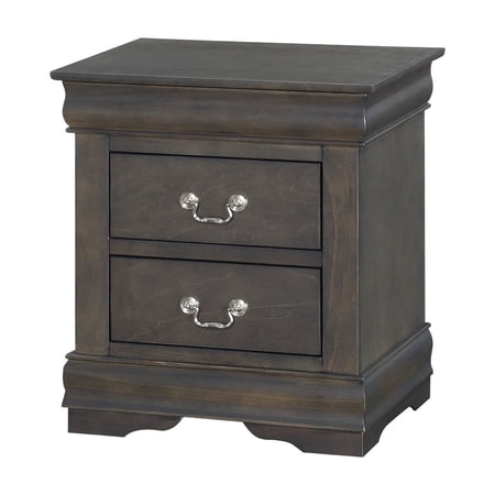 Dark Gray Nightstand with Nickel Accents / Functional Bedroom Furniture
