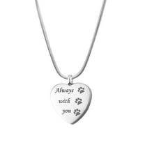 Always with You Paw Print Heart Pet Cremation Jewelry Memorial Necklace Urn Necklace for Ashes Keepsake with Gift Box