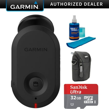 Garmin Dash Cam Mini Car Key-Sized High Quality Dash Cam (010-02062-00) with Universal Screen Cleaner for LED TVs, Point and Shoot Case & Sandisk Ultra microSDHC 32GB UHS Class 10 Memory (Best Image Quality Point And Shoot)