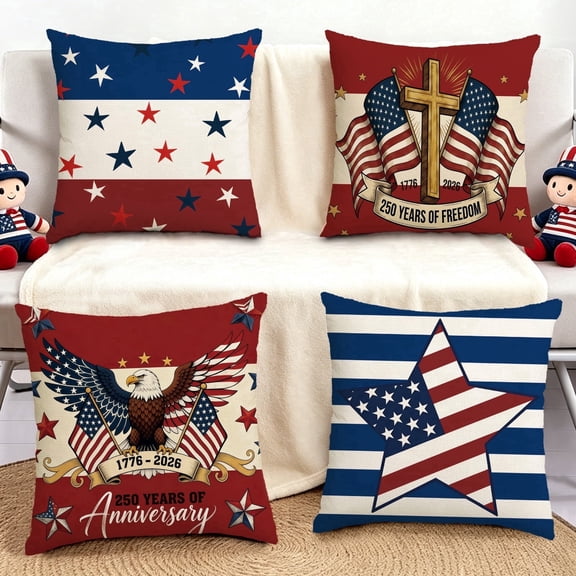 Stegali 250th Anniversary Eagle Patriotic Throw Pillow Covers, 18x18 Inch Cushion Covers Set of 4