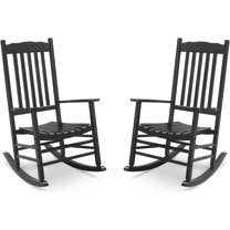 MMZP Outdoor Rocking Chair Set of 2, Solid Wood High Back Rocker, All Weather Lounge Chair for Porch Patio Fire Pit Garden Backyard Deck Indoor, Wave Shape, Black