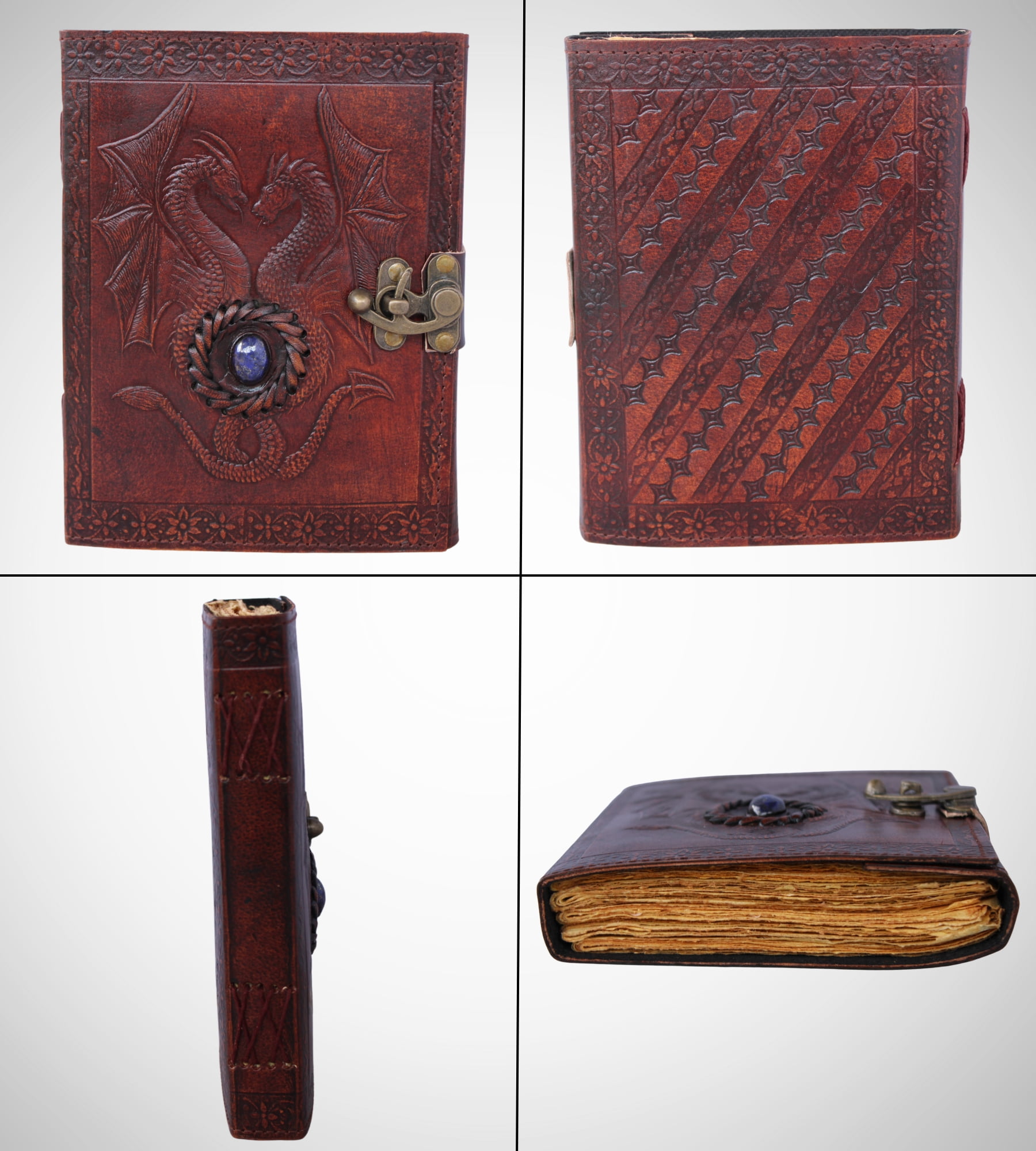 Madosh, Dragon Embossed Handmade Leather Diary Bound Journal Writing Notebook Notepad Unlined Paper Sketchbook Drawing Blank Paper