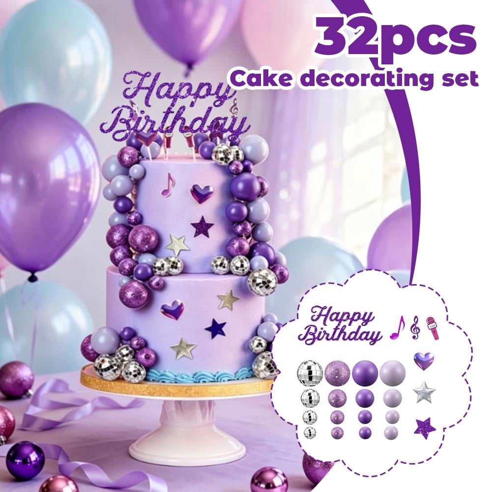 32 Pcs Cake Decorations With Mini Disco Ball, Singer Stars, Heart, Cake Toppers, Romantic Theme Birthday Party Cakes Decorating Celebrations Supplies