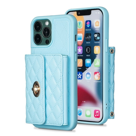 Nalacover Crossbody Wallet Case for iPhone 15 Pro Max with Shoulder Strap Lanyard, Elegant Premium PU Leather Card Slots Cover with Metal Lock Button Silicone Shockproof Case, Blue