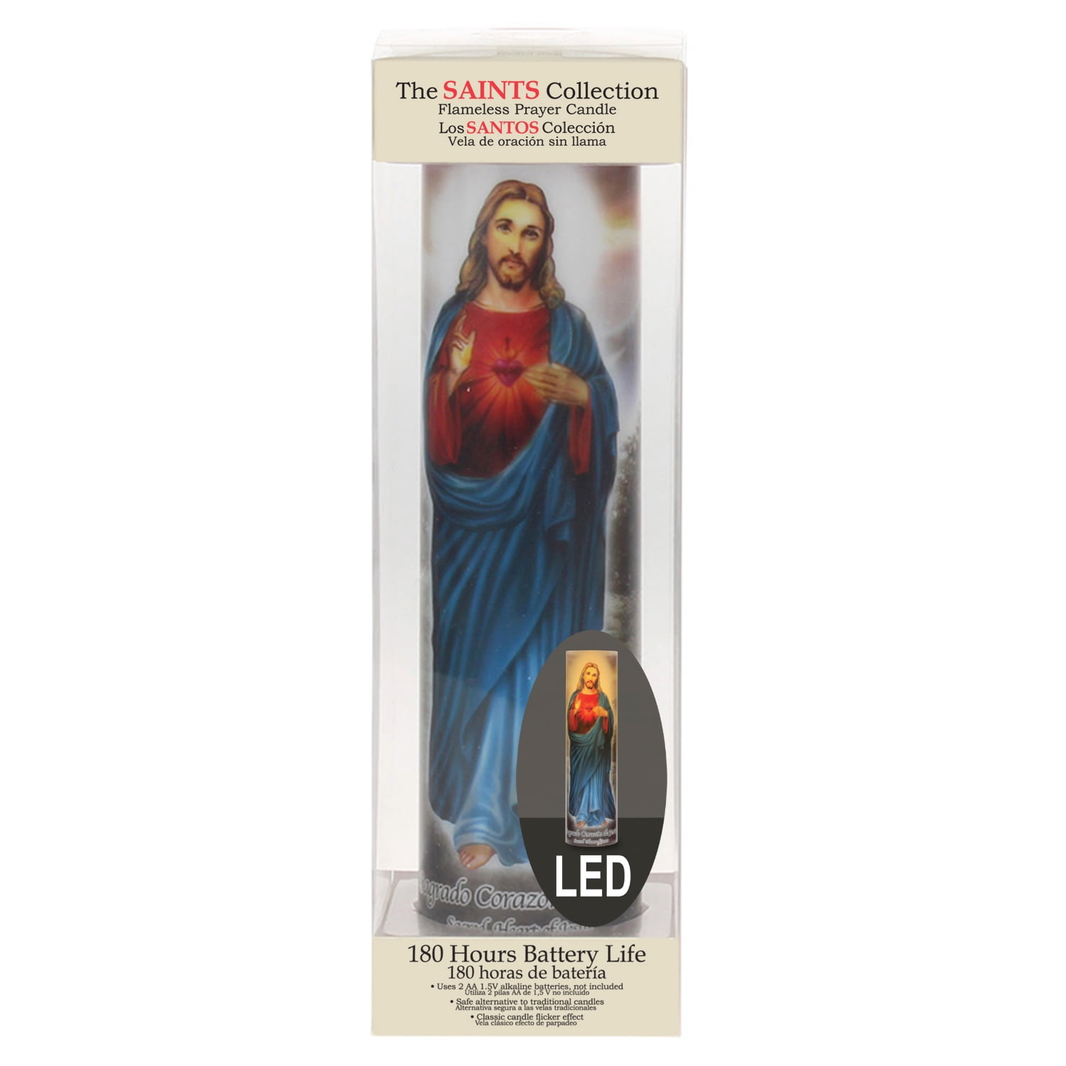 (3 pack) Stonebriar Flameless LED 8" Multi-color Religious Prayer Pillar Candle with Automatic Timer