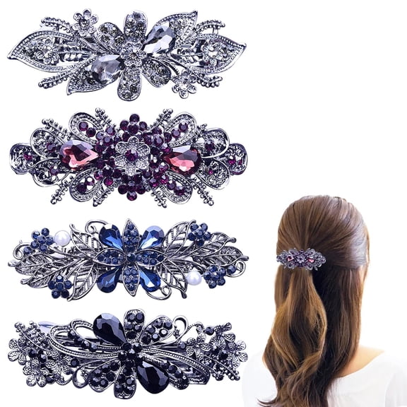 Yoqb 4 PCS Hair Barrettes for Women Ladies, Flower Crystal Rhinestones Barrettes Pearl Spring Hair Clip Accessories Women Fashion Ponytail Holders Barrettes A1015