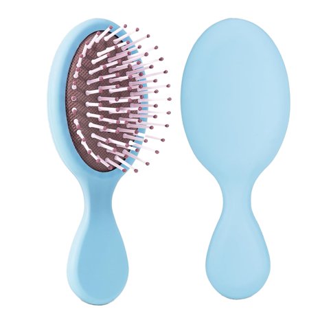 Syrinx Girls Mini Hair Brush - Detangling Hairbrush for Dry and Wet Hair - Small Size Travel Detangler Brush - Pink (Bluish)
