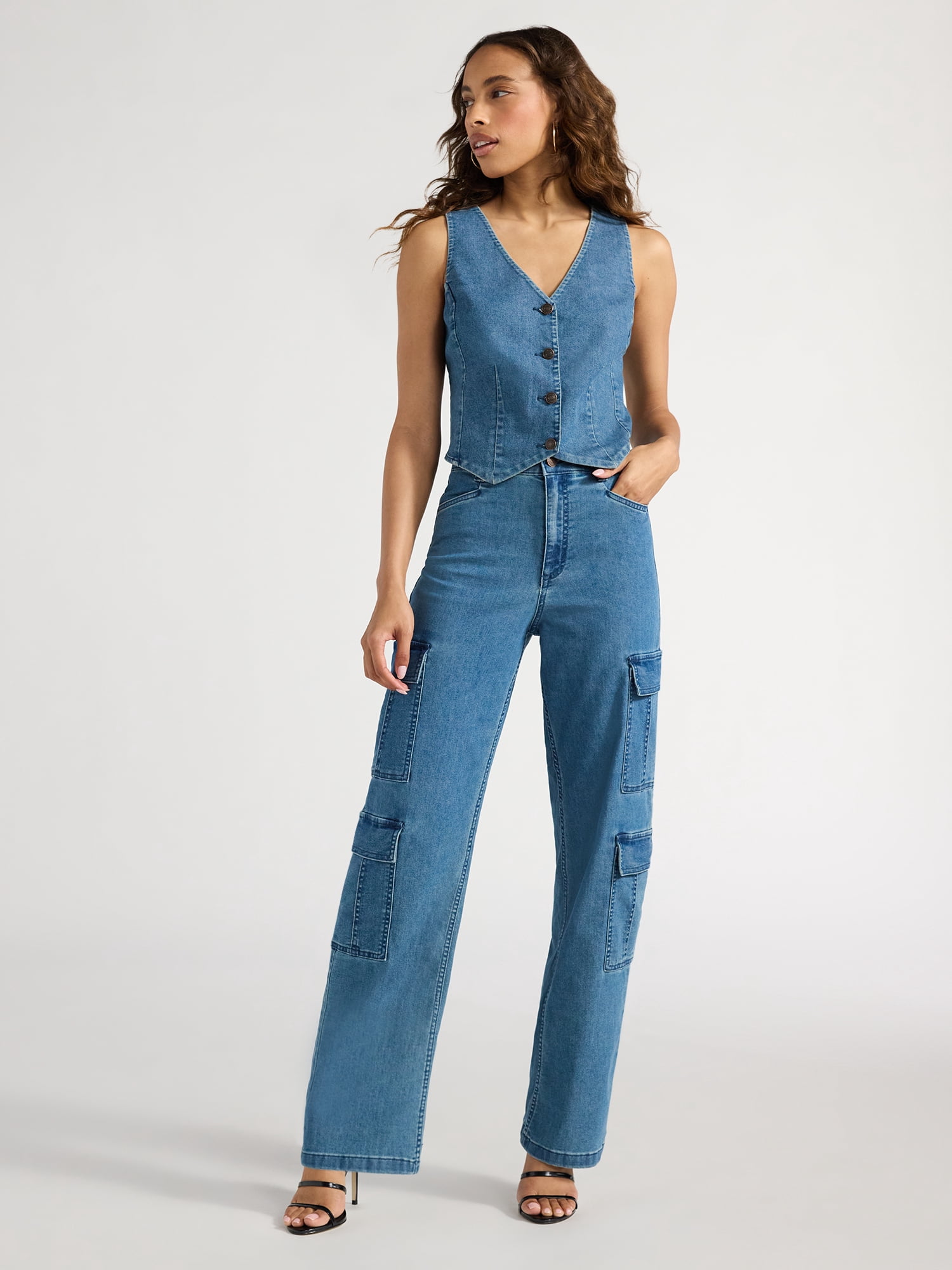Sofia Jeans Women's Relaxed Straight Super High Rise Cargo Pants, 32.5" Inseam, Sizes 0-20