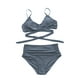 thumbnail image 3 of Sunloudy - Traje de baño de dos piezas para mujer, tops de bikini con tirantes finos de color sólido + bragas de bikini con estampado de leopardo Sunloudy S M L XL XXL, 3 of 9