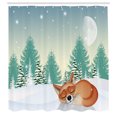 thumbnail image 2 of Ambesonne Fox Shower Curtain, Animal Sleeping on Snow Art, 69"Wx84"L, Laurel Green Dark Peach, 2 of 4