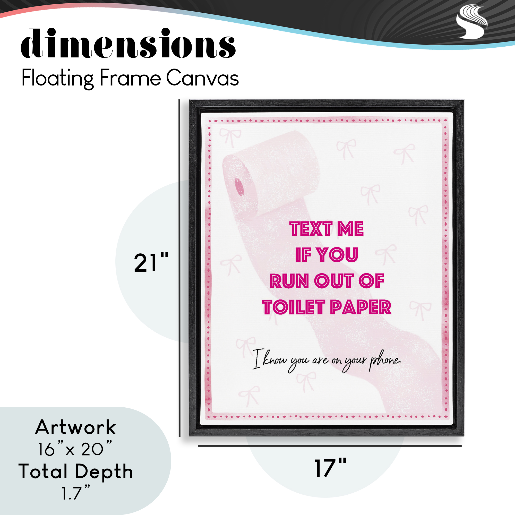 Pink Text for Toilet Paper Black Framed Floater Canvas Wall Art, design by Ziwei Li