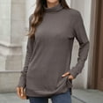 thumbnail image 2 of Gswybco Pullover Shirts for Women Long Sleeved High Neck Side Slit Tops Solid Color Loose Blouses, 2 of 7