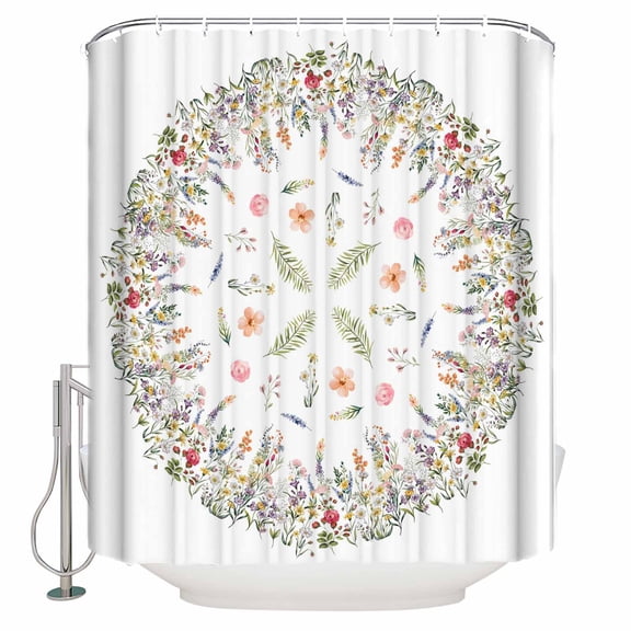 Shower Curtain Bathroom Set Watercolor Flower Green Leaves on White Waterproof Fabric Shower Curtains with Grommets&Hooks Pastoral Floral Privacy Bath Curtain for Bathtub 36x72in
