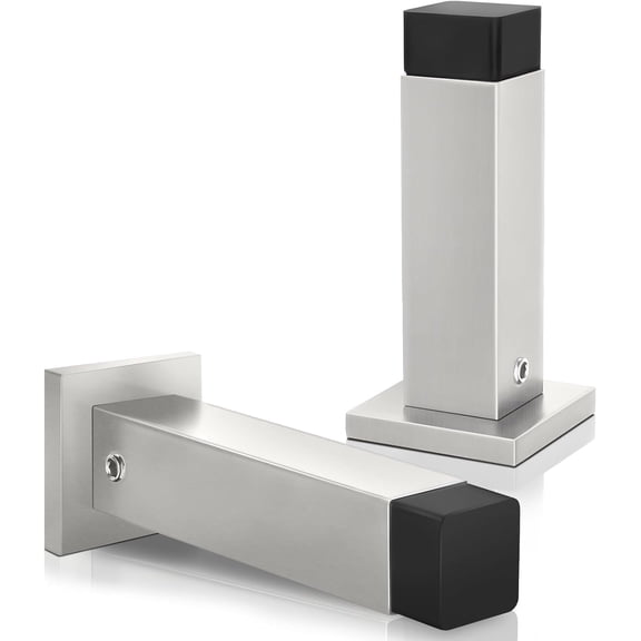 KOLKAO Door Stoppers, 3.4 Inch Metal Door Stop for Wall, Square Doorstops Bumper with Rubber Tips, Protector Baseboard Mount, Silver, 2 Pack