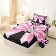 thumbnail image 2 of spefrowx Glitter Leopard Print Pink Bow Twin Sheets for Girls, Black Starry Gem Heart Bedding, 3pcs, 1 Flat Sheet, 1 Fitted Sheet and 1 Pillowcase, 2 of 6