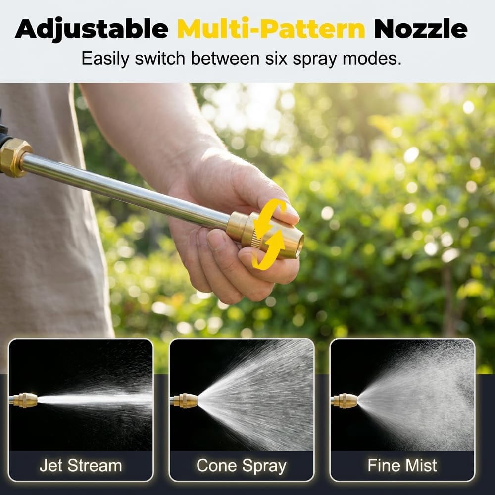 Turn Any Hose into a High Pressure Water Cleaning Jet, 2026 New Heavy Duty Garden Hose Nozzle, Multi Function Lawn Garden Watering Sprayer for Car Patio Garden Yard Cleaning