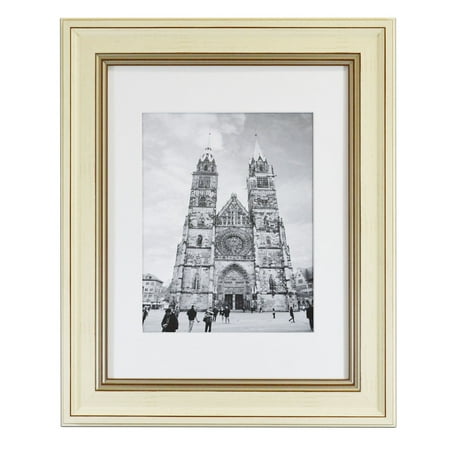 View Real Photo Golden State Art, 11x14 Picture Frame, Cream Color with Brown Trim, 2-inch Molding, with Real Glass & White Mat for 8x10 Photos ()