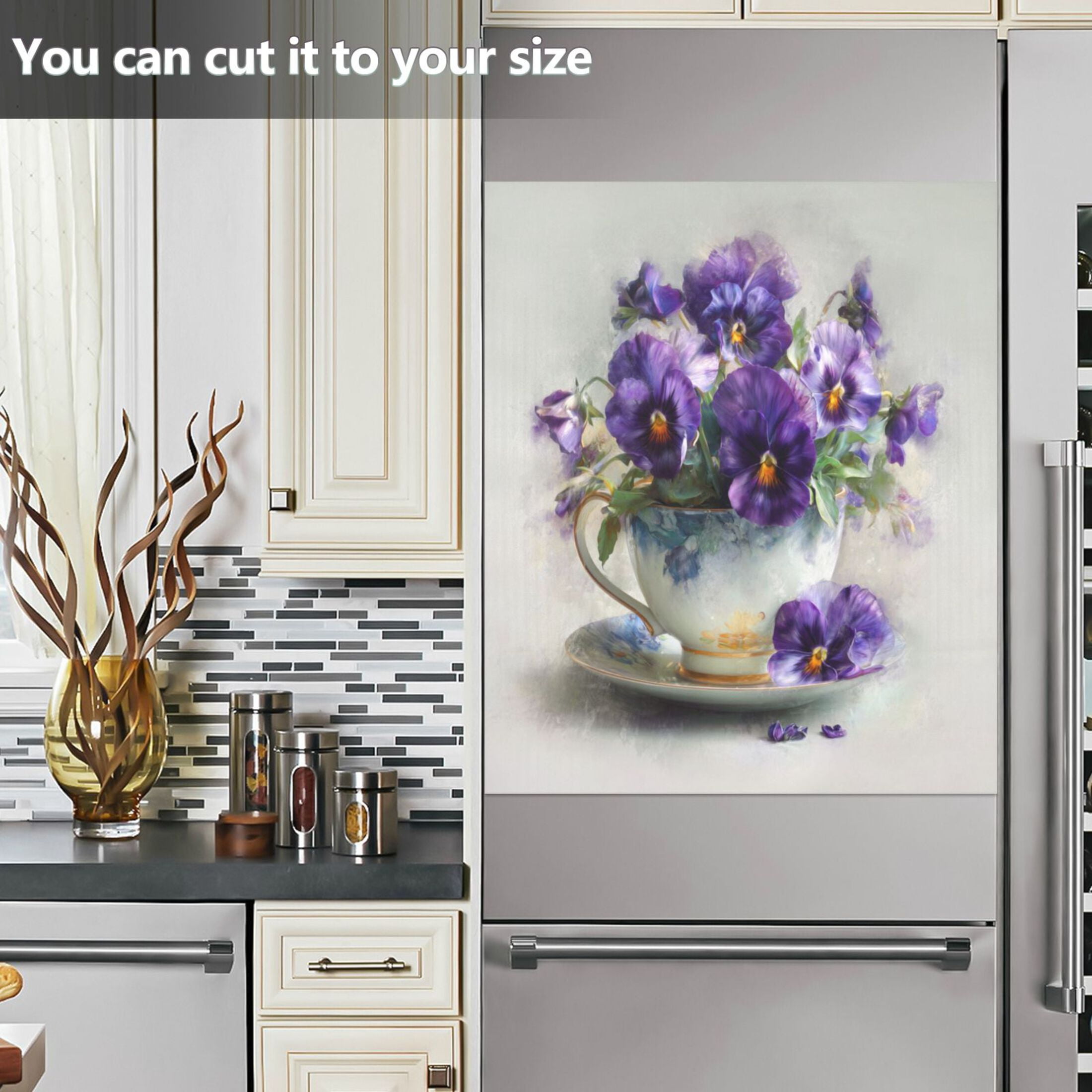 Dishwasher Magnetic Refrigerator Magnet Cover Sticker Home Decorative 23"x26" Oil Painting Of Pansies