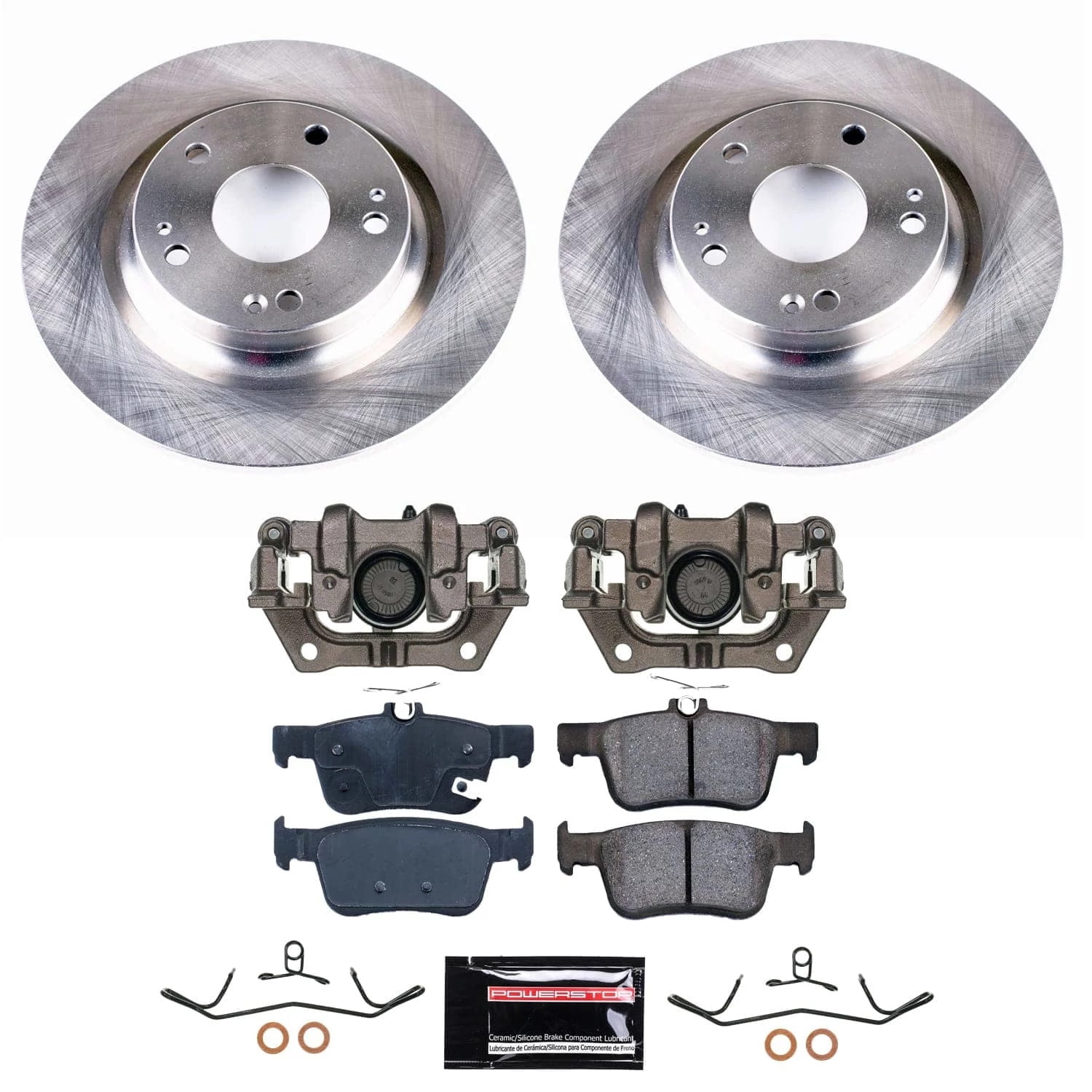 PowerStop Rear Stock Replacement Brake Pad and Rotor Kit with Calipers Fits: HONDA Select Models KCOE7934