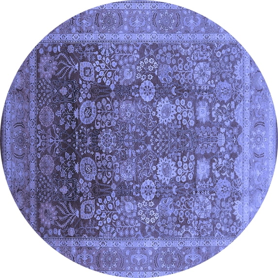Ahgly Company Machine Washable Indoor Round Oriental Blue Traditional Area Rugs, 5' Round