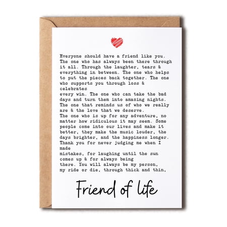 Friend of Life Card – Heartfelt Appreciation Greeting Card for Best Friend – Inspiring Message for Support and Adventure – Blank Inside for Personal Touch – Comes with Envelope