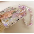thumbnail image 6 of Compatible for iPhone 13 Pro Max Case with Cute Holographic Sparkly Retro Oil Painting Flowers Design for Girls Woman TPU Slim Floral Cover+Colored Pearls Phone Charm-Green, 6 of 14