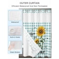 thumbnail image 2 of No Hook Cloth Fabric Shower Curtain with Snap in Liner, Sunflower Waterproof Shower Curtains Set with See Through Top Window, Teal Green Check You Are My Sunshine Bee Bath Curtains Shower 66"x72", 2 of 6