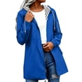 thumbnail image 1 of Brnmxoke Spring Raincoat for Women Summer Lightweight Striped Lining Drawstring Hood Rain Jacket Packable Waterproof Zip Up Outdoor Windbreaker with Pockets Blue,M, 1 of 9