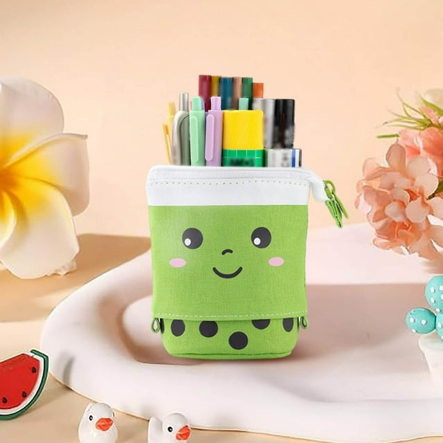 &Craft&Stationery Telescopic Pencil Pouch with Stand Up Design for Desk Storage Portable Pencils with Zip Soft Polyester Craft Organizer for Students and