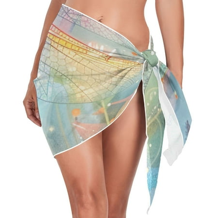 Ckdifva Dragonfly Flowers Plants Beach Cover Up for Women Swimsuit Coverups Bikini Wrap Short Skirt