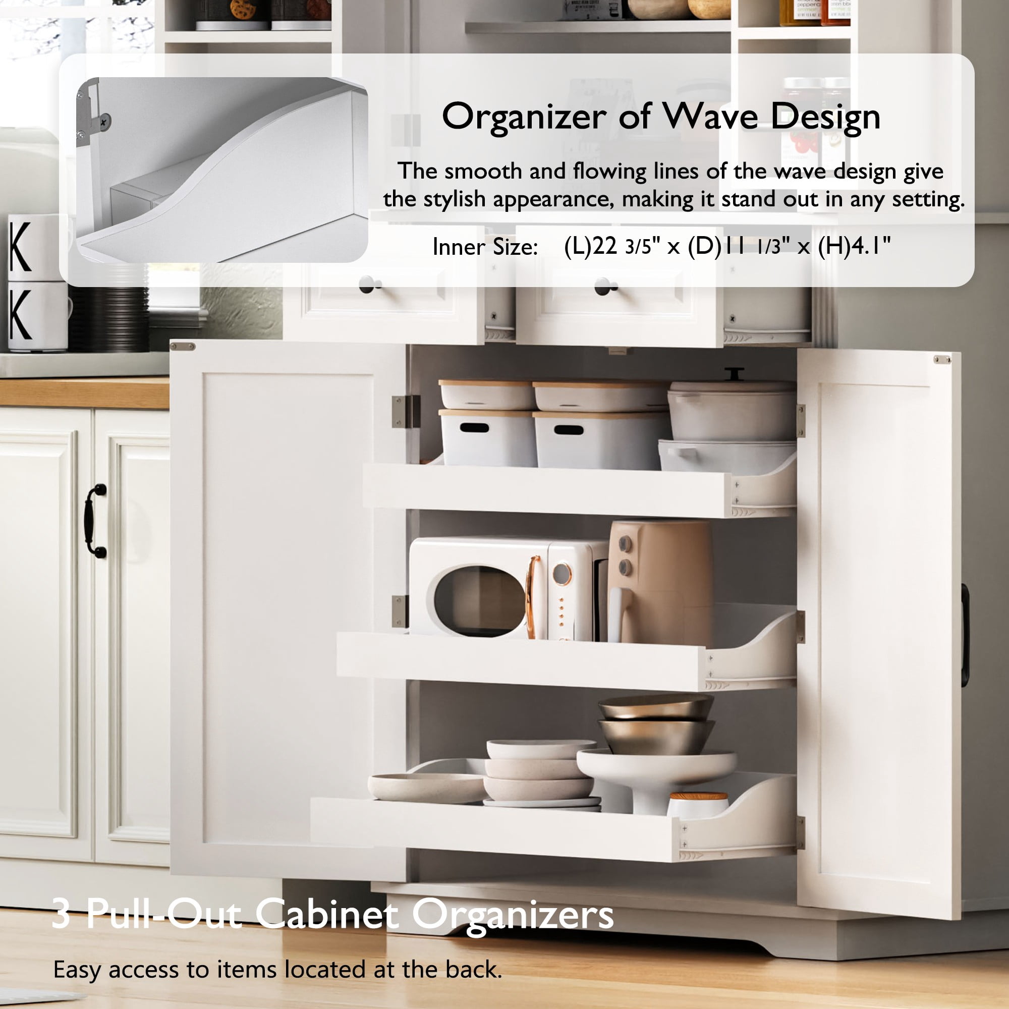 Euroco Woodgrain Kitchen Pantry Cabinet with Pull-Out Organizers, 6 Door Shelves, and Adjustable Storage – 71" Tall Freestanding Pantry with Vintage-Inspired Design