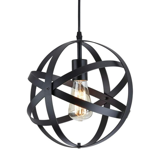 Industrial Vintage Metal Ceiling Pendant Light,Sphere/Orb Changeable Hanging Lighting Chandelier Fixture for Kitchen Island Bedroom Hallway Dining Room Chandelier,Black