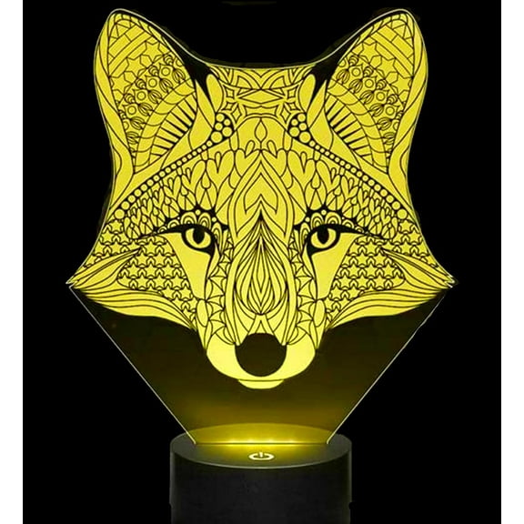 YSTIAN 3D Fox Night Light Lamp Illusion 7 Color Changing Touch Switch Table Desk Decoration Lamps Acrylic Flat ABS Base USB Cable Birthday Gift Toys