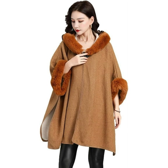 ZhangBaoLin Women Shawl Wrap Cardigan Poncho Cape Open Front Thick Wool Coat