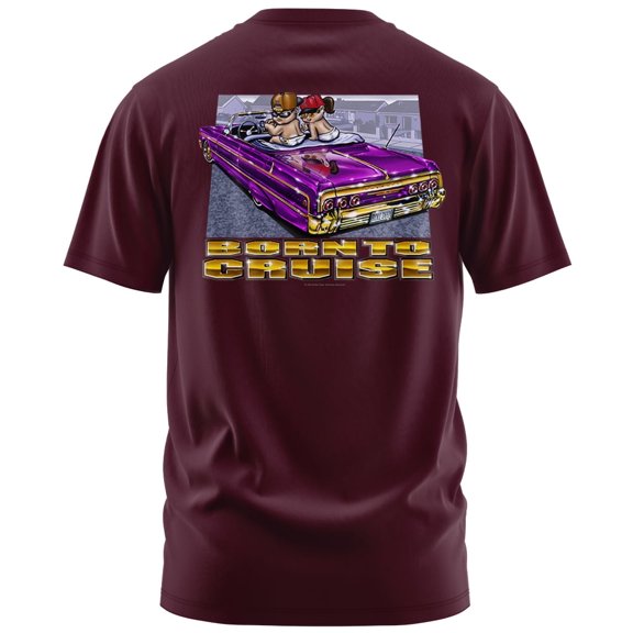 Rollin Hard Born To Cruise Graphic T-Shirt (Small, Burgundy)