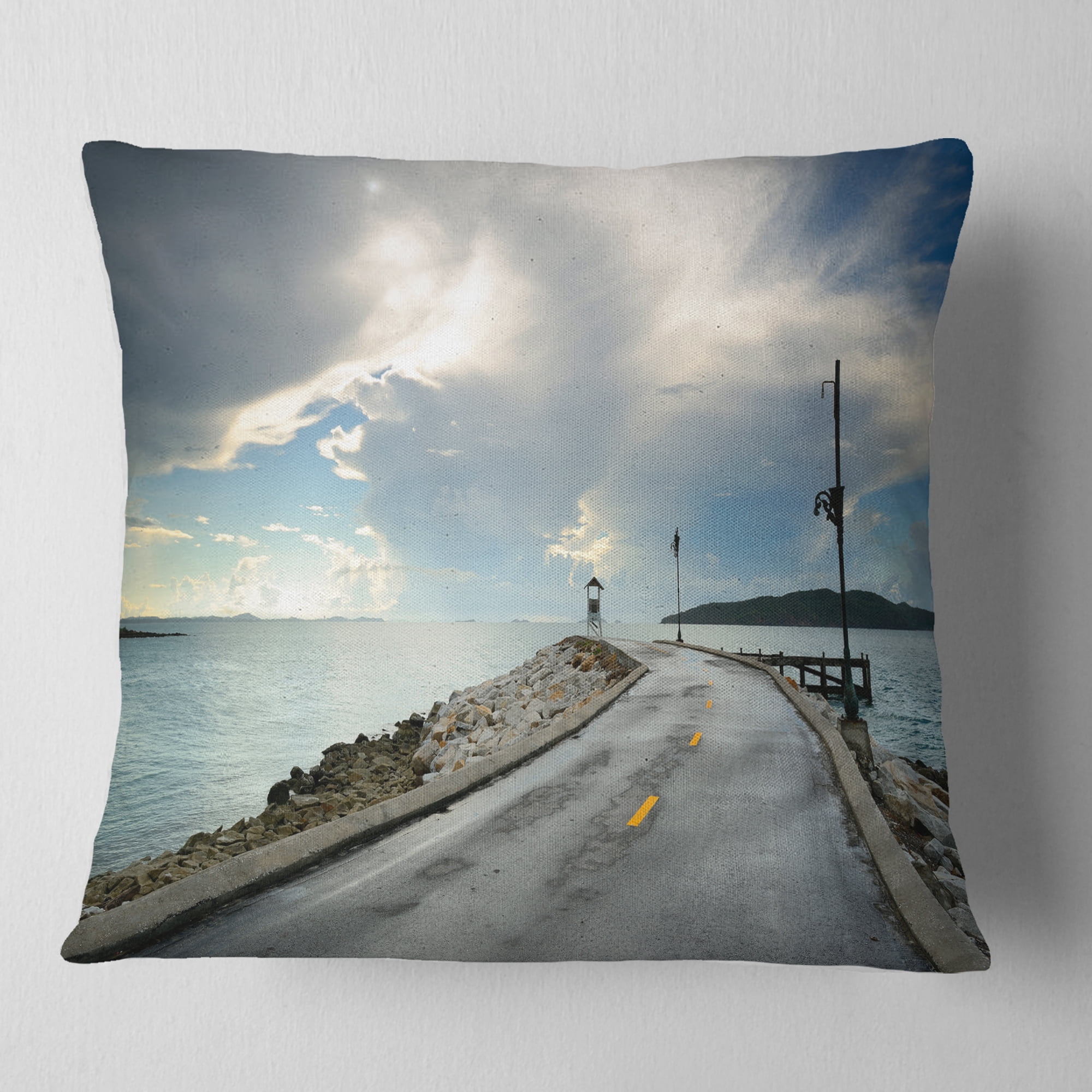 Designart Vintage Pathway into the Ocean - Sea Bridge Throw Pillow - 16x16