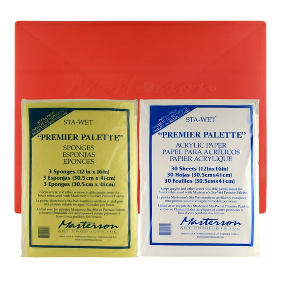 Masterson Sta-Wet Premier Pallet, 3-Pack Sponge Refill, 30-Pack Acrylic Paper Refill, Set