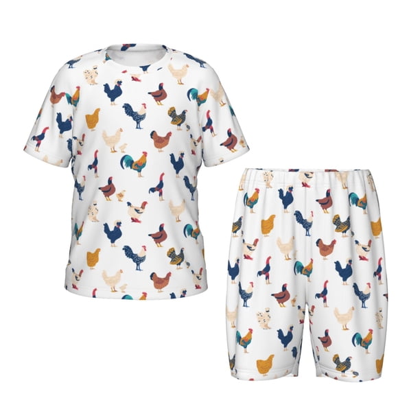 Balery Various Rooster Conjunto de Pijama Infantil de Manga Corta con Estampado – Ropa de Dormir de Algodón Suave-XX-Large
