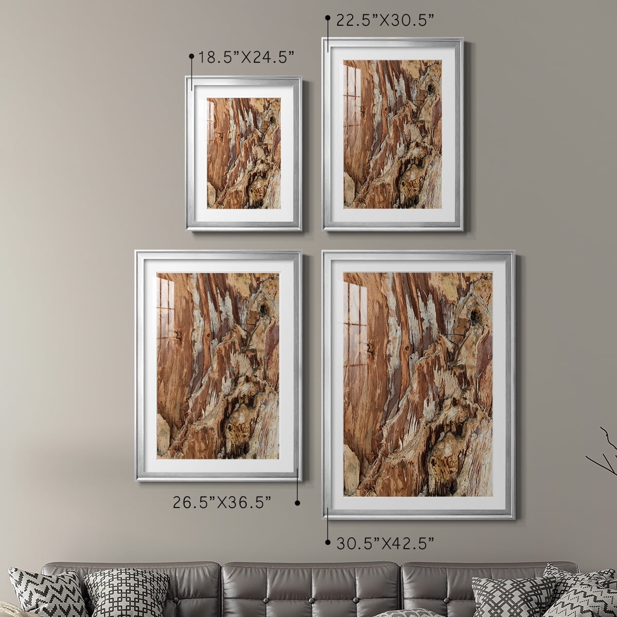 Wexford Home Tree Texture Triptych I Premium Framed Print, 22.5" x 30.5" - Ready to Hang, Silver (Set of 2)
