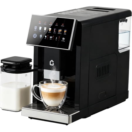 Automatic Espresso Maker with Built-in Grinder & Milk Frother, One-Touch Coffee Machine, 6 Custom Recipes, 1.5l Water Tank, Auto Self-Cleaning, 120v for Home & Office Use-Black